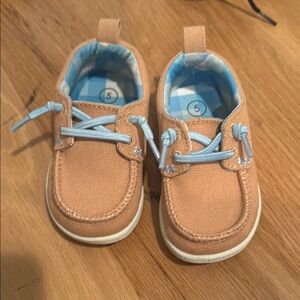 Kids Tan Canvas Shoes with Blue Accents